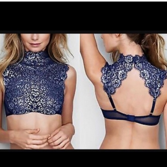 2 X HP SEXY UNLINED PLUNGE IN BL. W/SILVER FLOWER - Picture 5 of 5